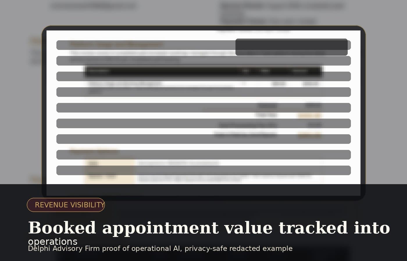 Revenue Tracked From Booked Appointments, redacted operational example